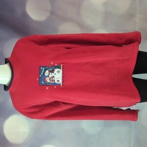 Croft Barrow Sport Womens Red Fuzzy Snowmen Christmas Top sz M